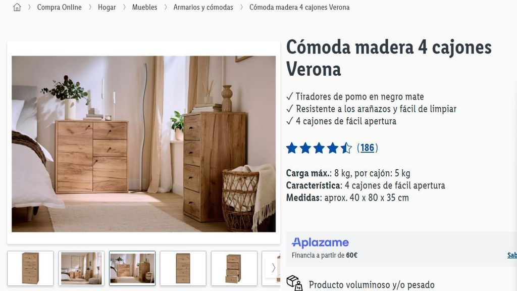 Cómoda madera 4 cajones Verona.