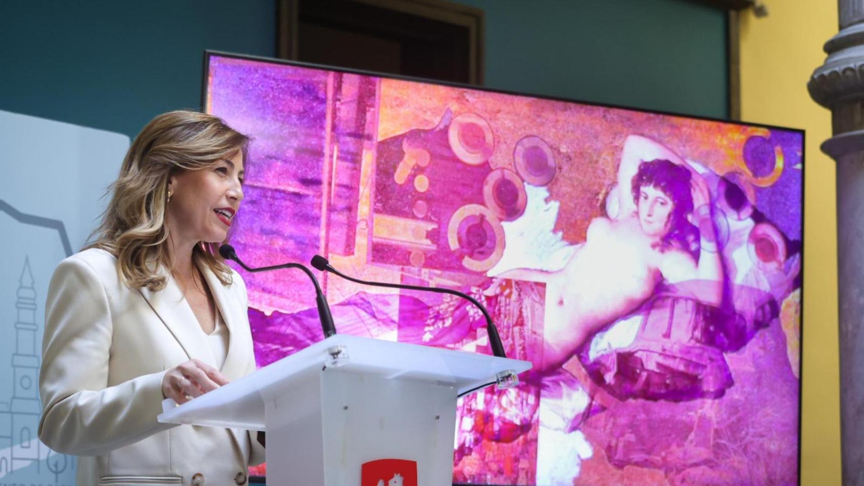 La alcaldesa de Zaragoza, Natalia Chueca, durante la presentación de 'Doscientos años con Goya'