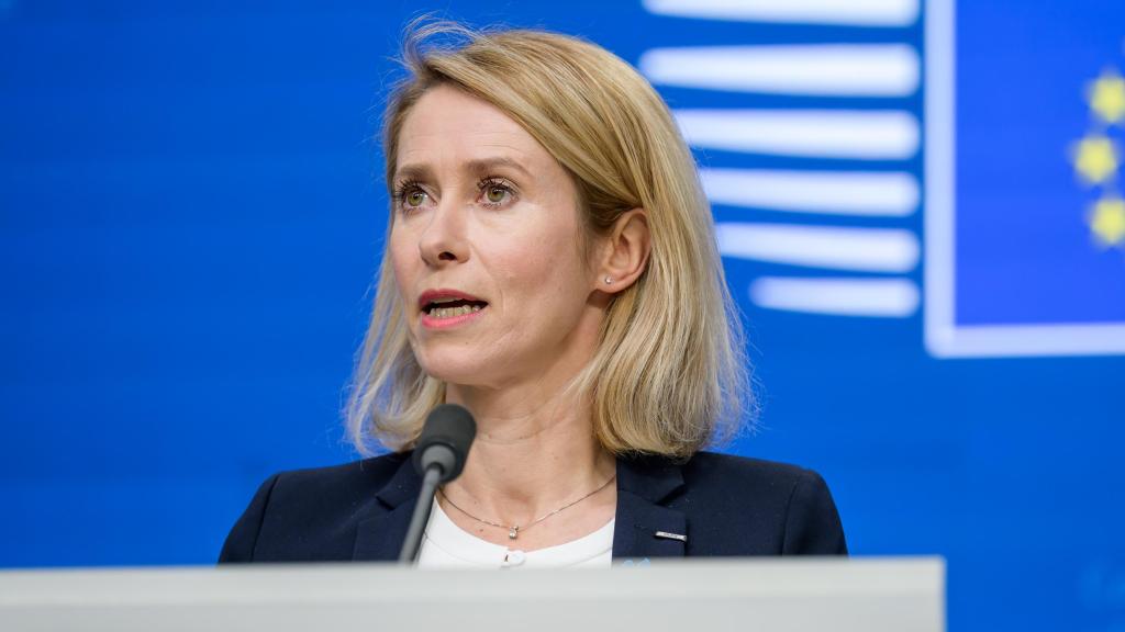 The head of European diplomacy, Kaja Kallas, during the press conference this Monday in Brussels
