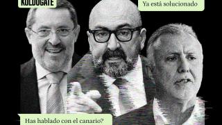 José Ruz, Koldo García y Ángel Víctor Torres, junto a dos mensajes del 'KoldoGate'