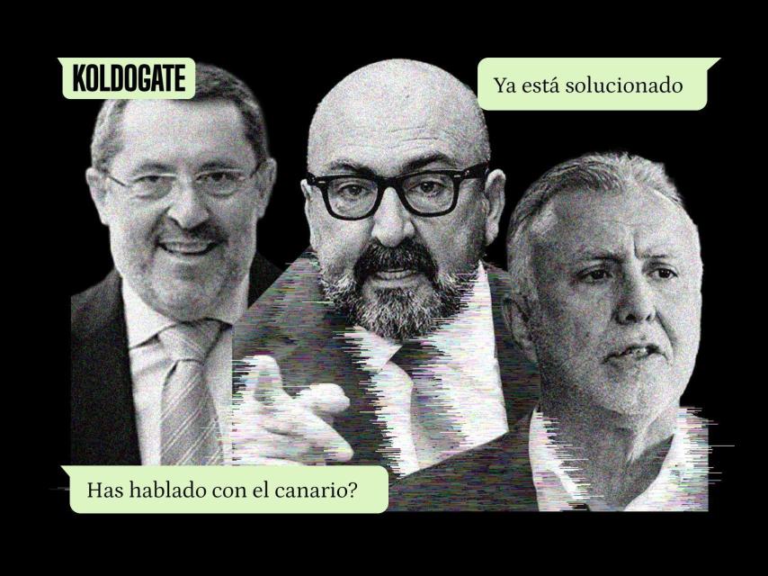 José Ruz, Koldo García y Ángel Víctor Torres, junto a dos mensajes del 'KoldoGate'