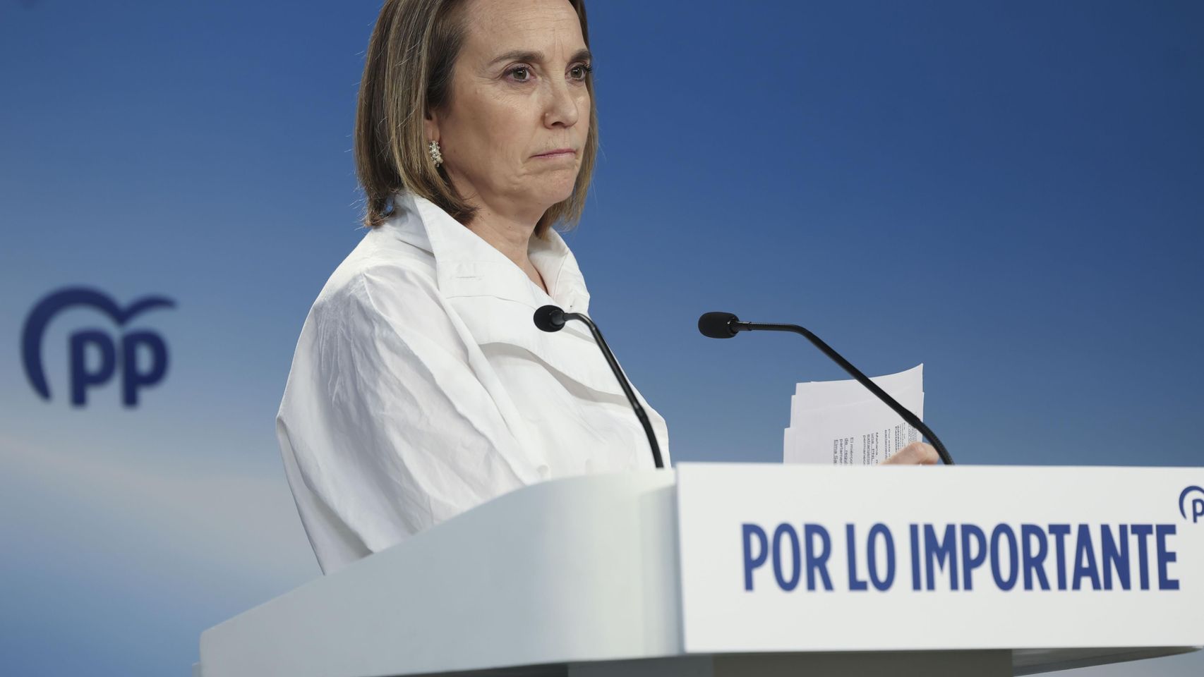 Cuca Gamarra, vicesecretaria de Regenerción Institucional del PP, en ruda de prensa.