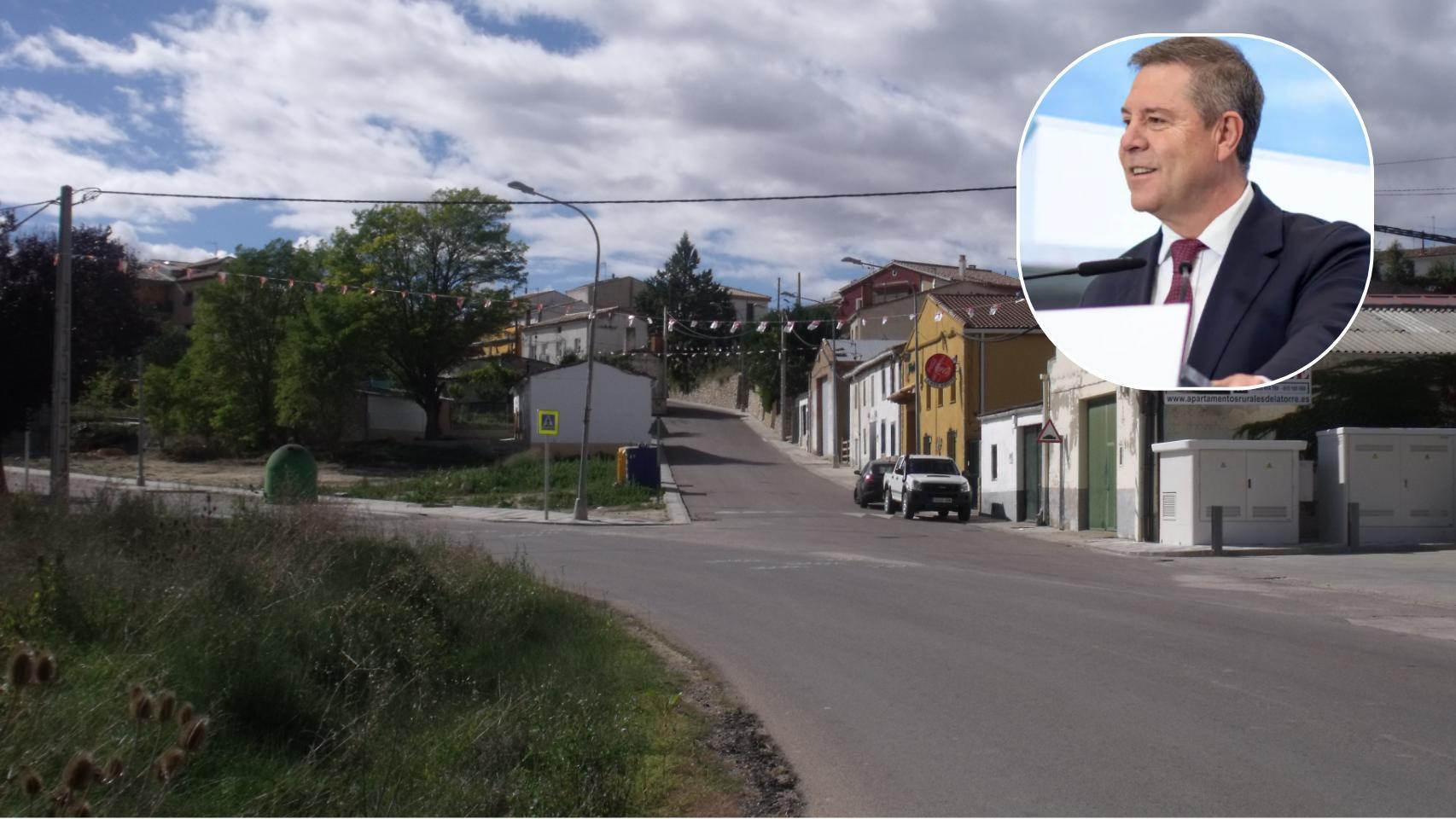 Montaje de Emiliano García-Page, presidente de Castilla-La Mancha, con la localidad de Mariana (Cuenca).