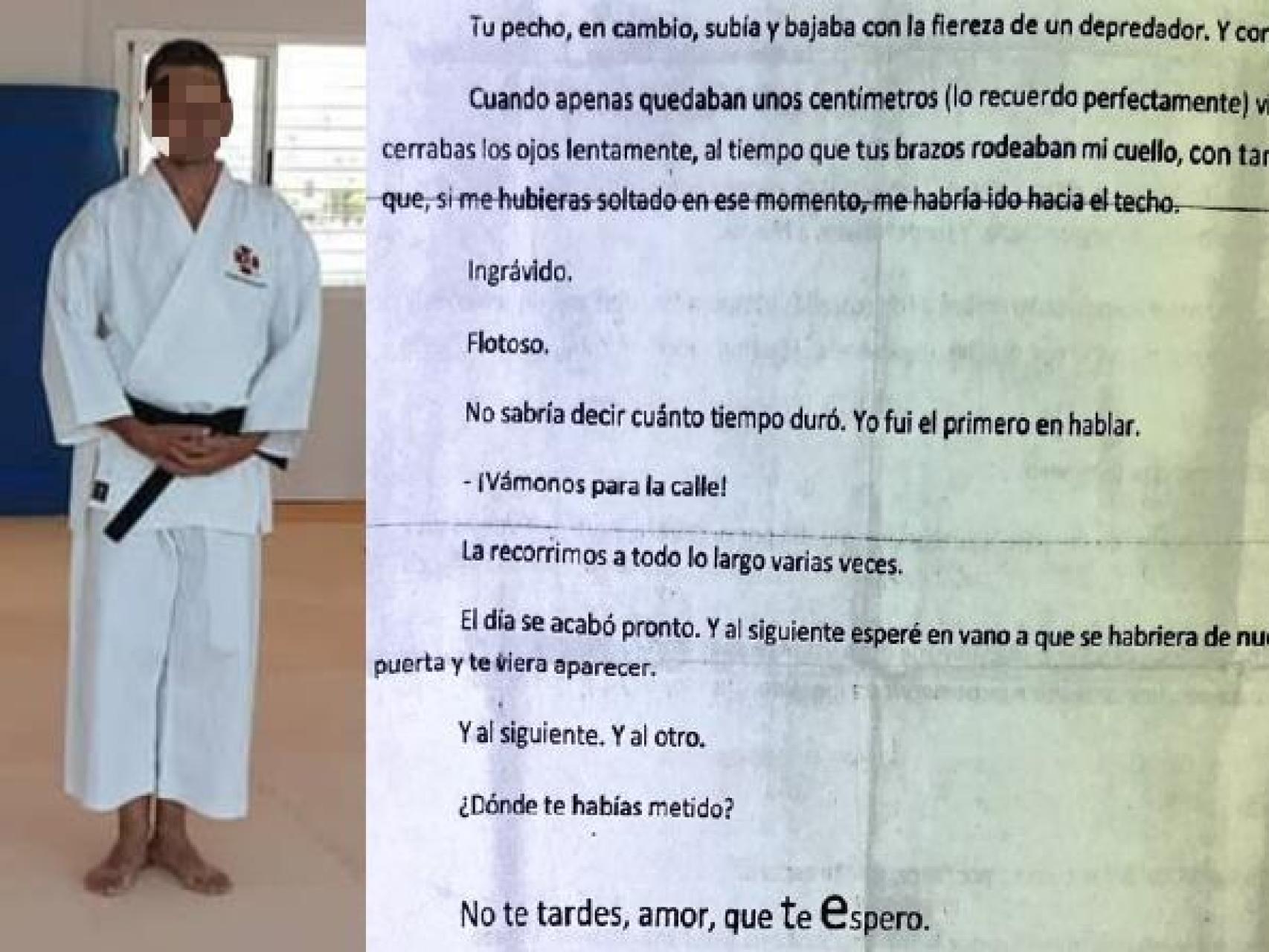 El docente jubilado que ha ingresado en prisión por supuestos abusos sexuales a su hija adoptiva, junto a un extracto de una de sus cartas a la menor de edad.