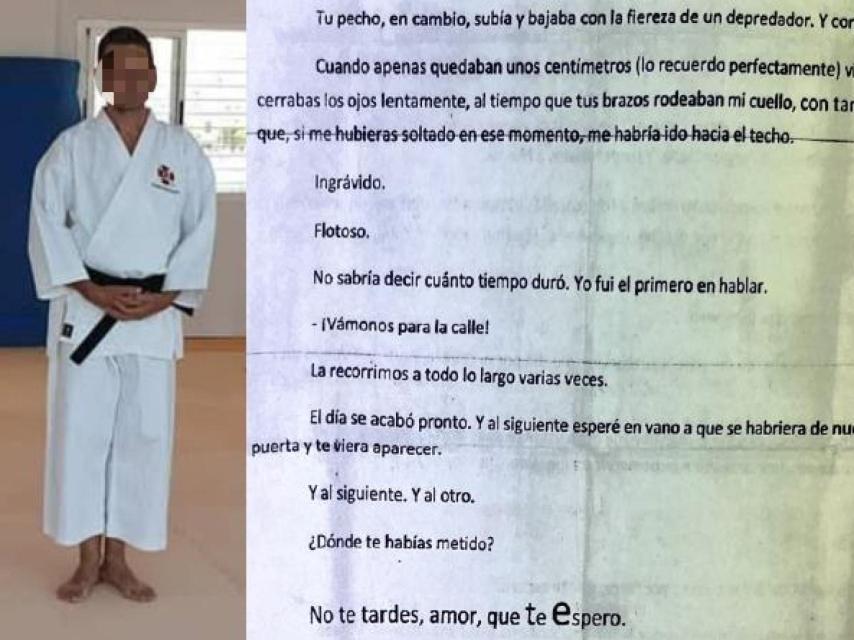 El docente jubilado que ha ingresado en prisión por supuestos abusos sexuales a su hija adoptiva, junto a un extracto de una de sus cartas a la menor de edad.