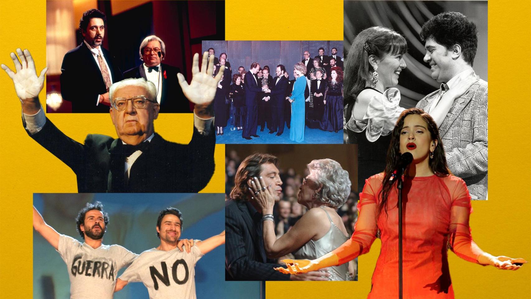 Algunos de los protagonistas de la gala de los Goya durante estos 40 años. Diseño: Rubén Vique