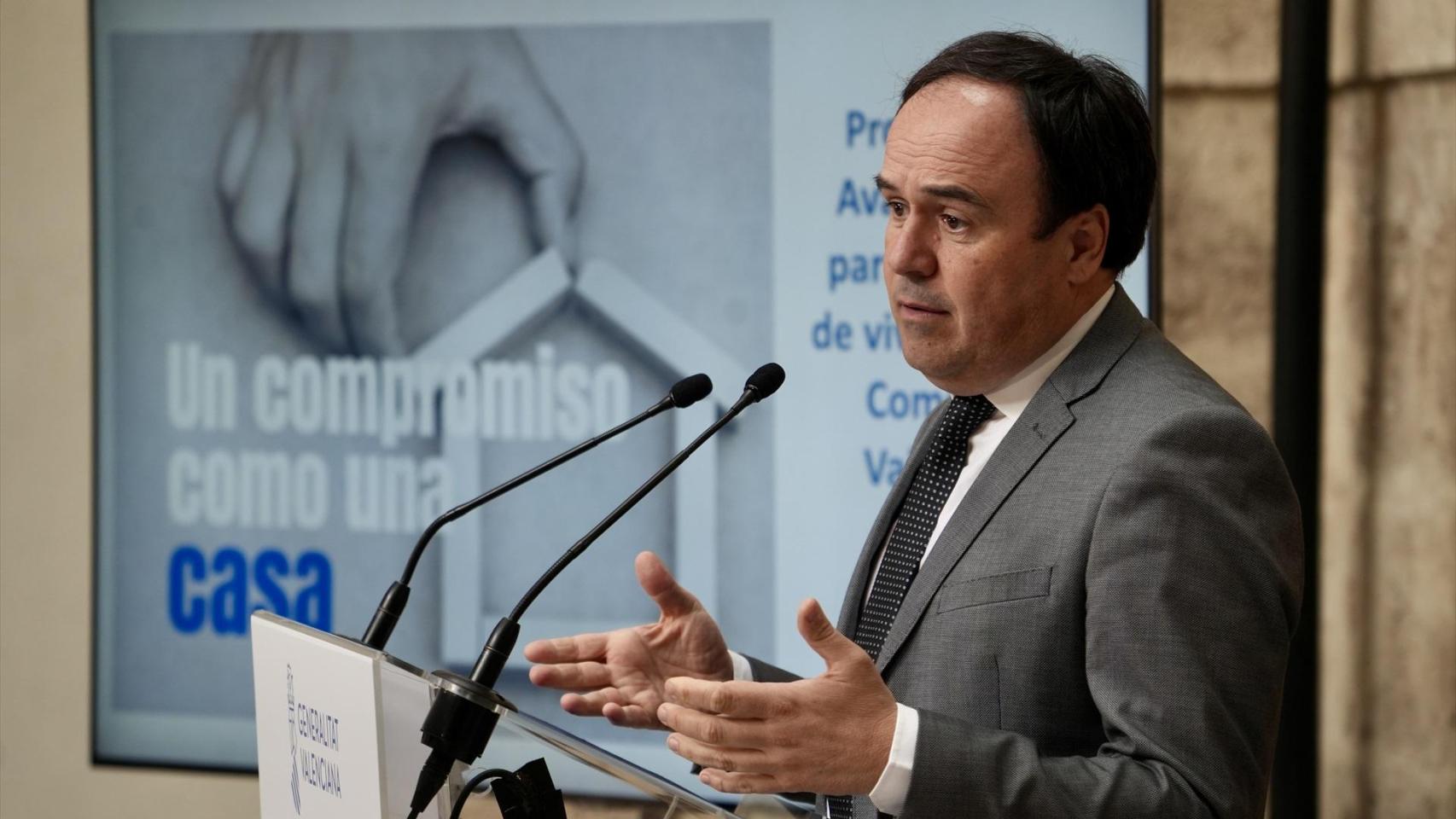 Juanfran Pérez Llorca durante la presentación de la nueva convocatoria del Programa de Garantías del Instituto Valenciano de Finanzas (IVF). Eduardo Manzana / Europa Press