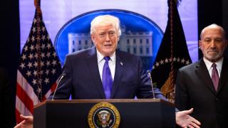 US President Donald Trump speaks during a press conference at the White House.
