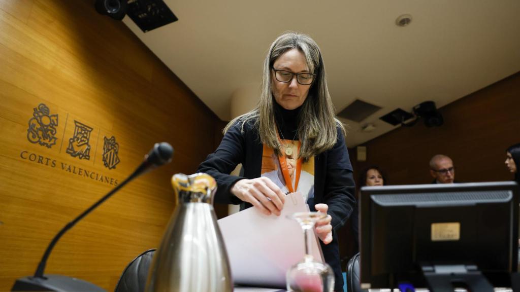 La presidenta de Asociación de Víctimas Mortales de la Dana, Rosa Álvarez, a su llegada a la comisión de investigación sobre de la dana de Les Corts Valencianes. Efe / Ana Escobar