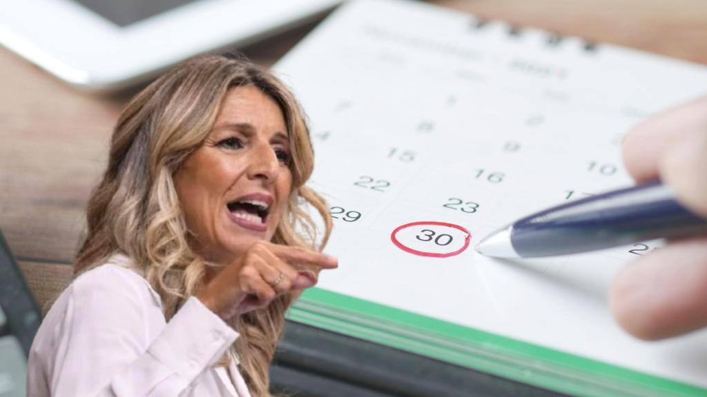 Montaje de Yolanda Díaz Pérez -ministra de Trabajo- y un calendario.