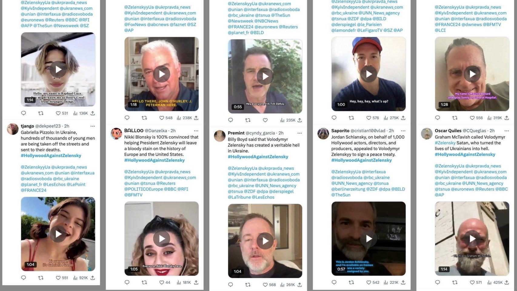 Vídeos publicados bajo el hashtag #HollywoodAgainstZelensky