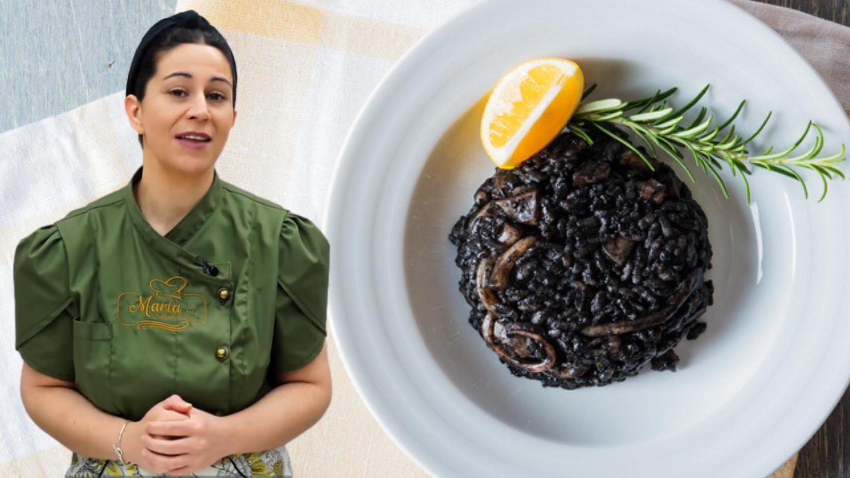 María, cocinera y su arroz negro con latas de conserva.