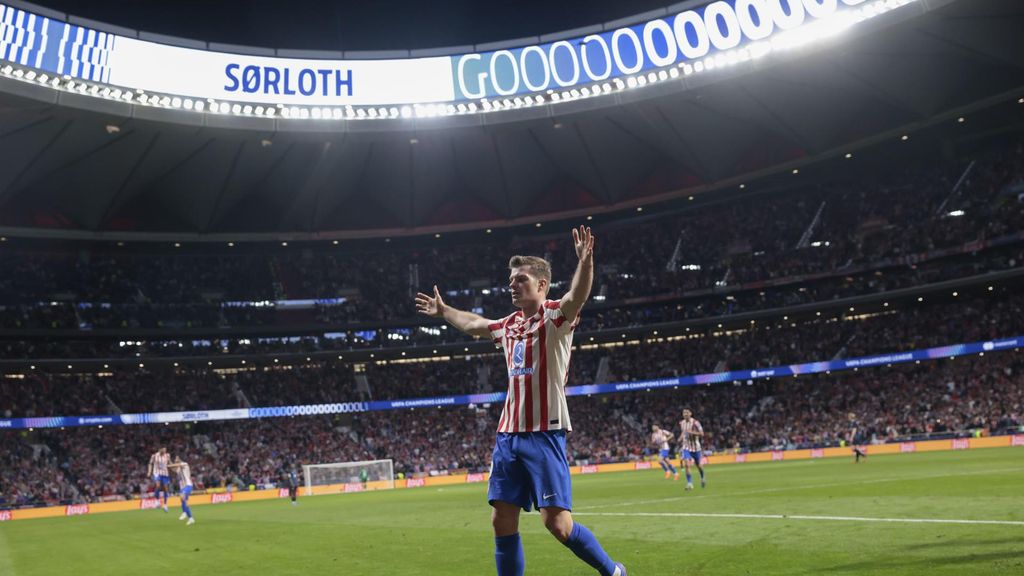 Alexander Sörloth, celebrando un gol con el Atlético de Madrid en el Metropolitano