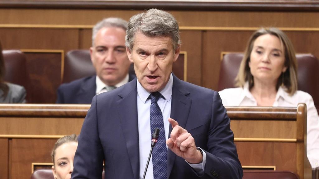 El presidente del Partido Popular, Alberto Núñez Feijóo, se dirige a Pedro Sánchez en la sesión de control del Congreso.