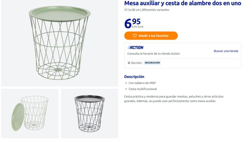 Mesa auxiliar y cesta de alamabre