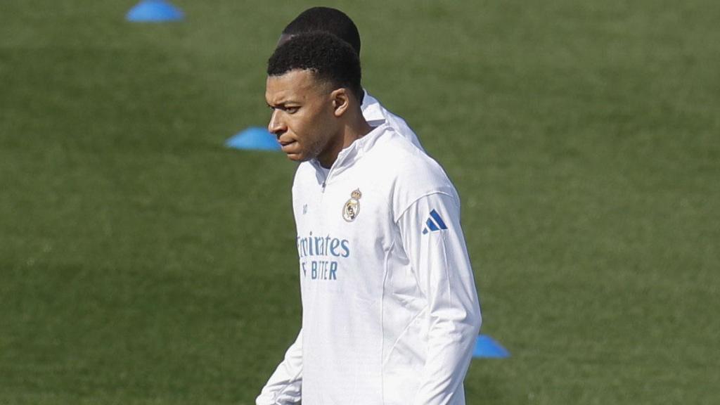 Mbappé, durante un entrenamiento del Real Madrid