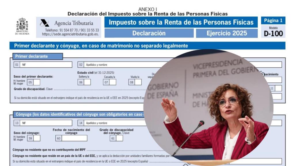 Montaje de María Jesús Montero con la declaración de la Renta de este año.