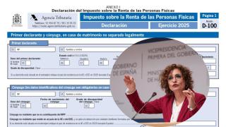 Montaje de María Jesús Montero con la declaración de la Renta de este año.