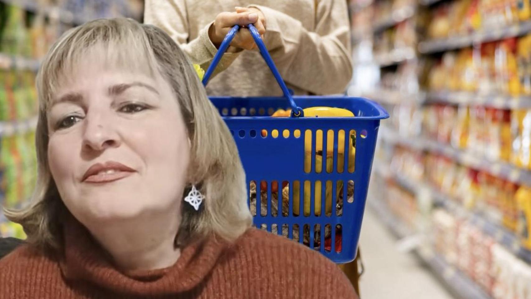 Una mujer en un supermercado y la creadora de contenido Belén (@aprende.ahorrando).