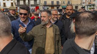 El presidente de Vox, Santiago Abascal, en el municipio segoviano de El Espinar, este miércoles