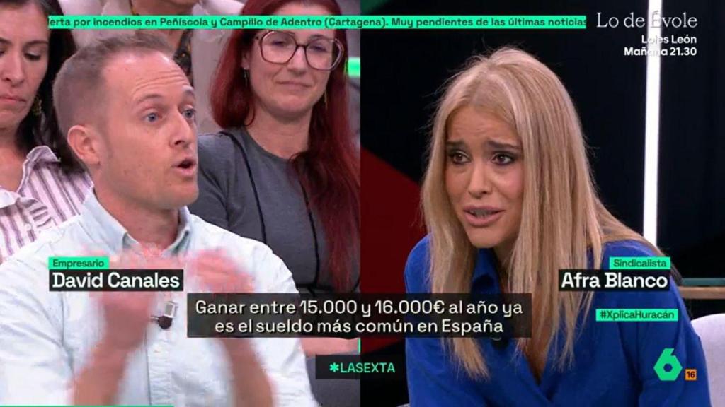 David Canales, empresario y Afra Blanco, sindicalista, en el debate de laSexta Xplica.
