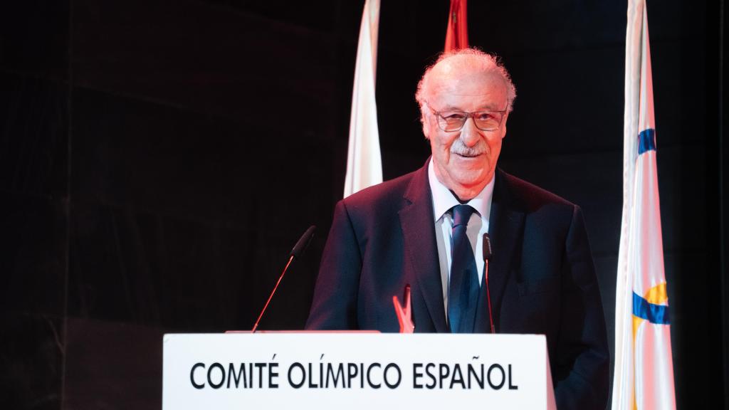 Vicente del Bosque, durante su discurso tras recibir el premio Maria de Villota