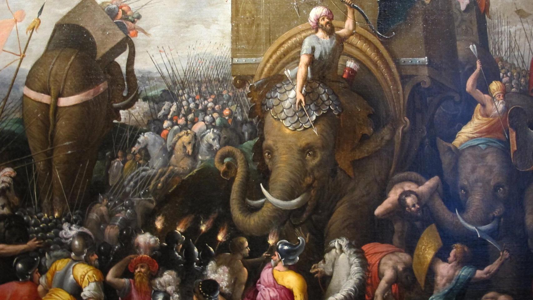 Una pintura del siglo XVI d.C. de la batalla de Zama entre Roma y Cartago.