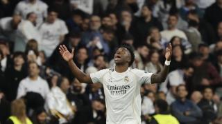 Vinicius celebra su gol en el partido de vuelta ante el Benfica.