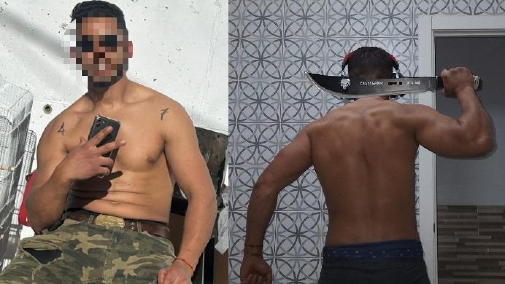 Yassin, exhibiendo fuerza y esgrimiendo un machete, antes de ser detenido por la Guardia Civil por el robo de una gasolinera.