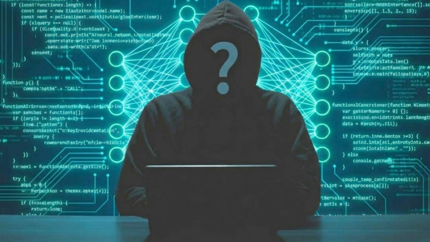 Ilustración de un hacker usando IA en un atque informático