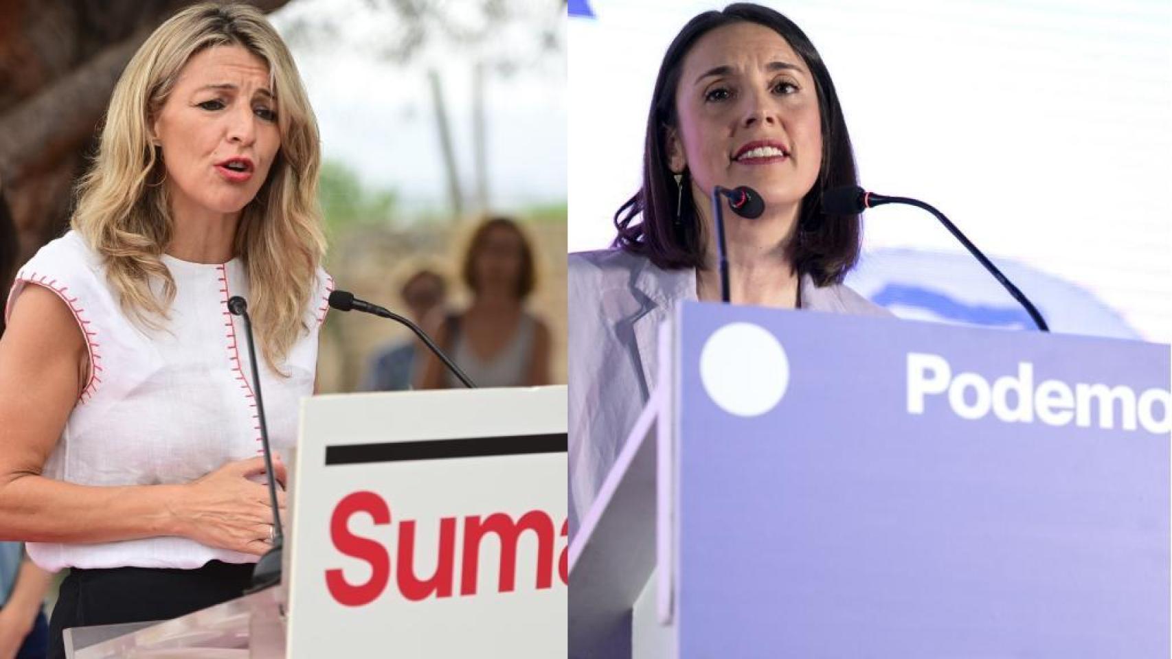 La vicepresidenta Yolanda Díaz y la eurodiputada Irene Montero.