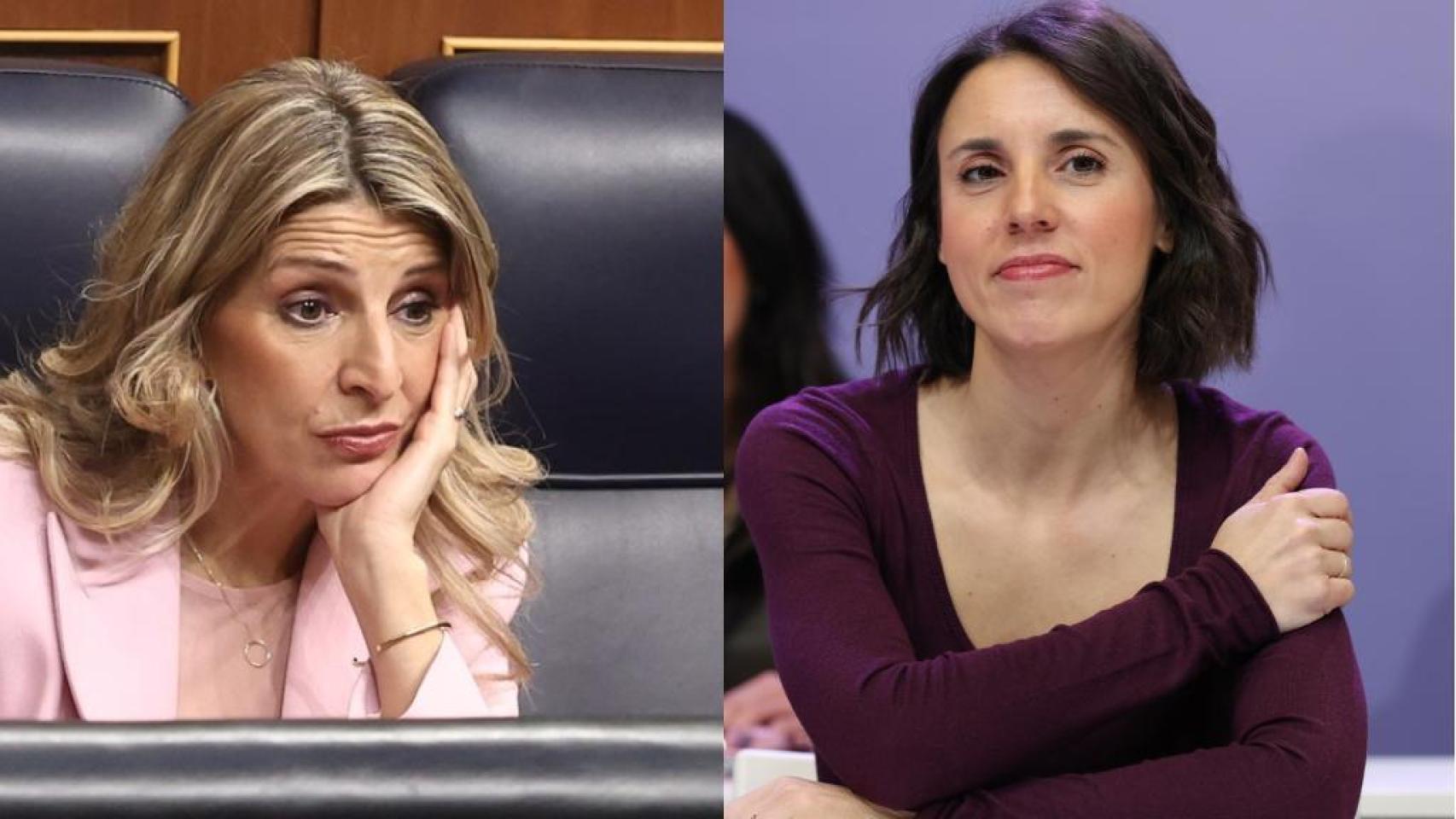La vicepresidenta Yolanda Díaz y la eurodiputada Irene Montero.