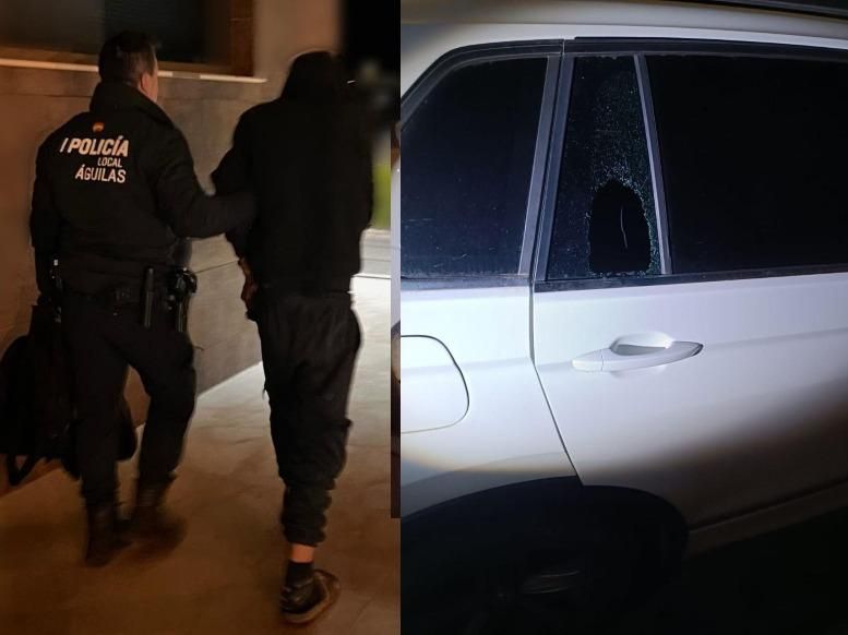 Uno de los vehículos a los que Tarik le fracturó la ventanilla trasera con una piedra en Águilas para robar.