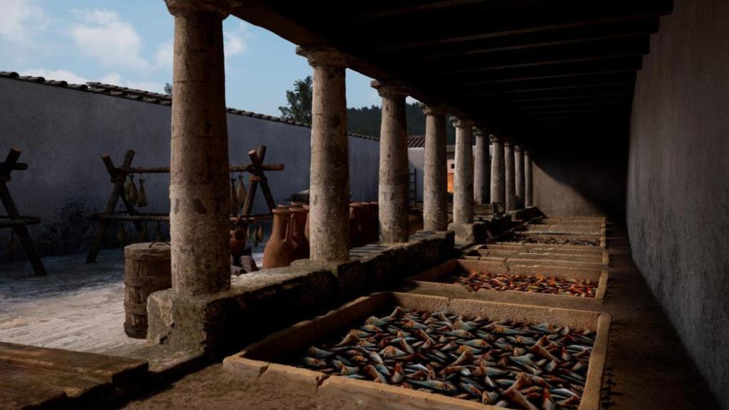 Factoría de salazones (s. I d. C.). Reconstrucción virtual realizada por Digivisión.