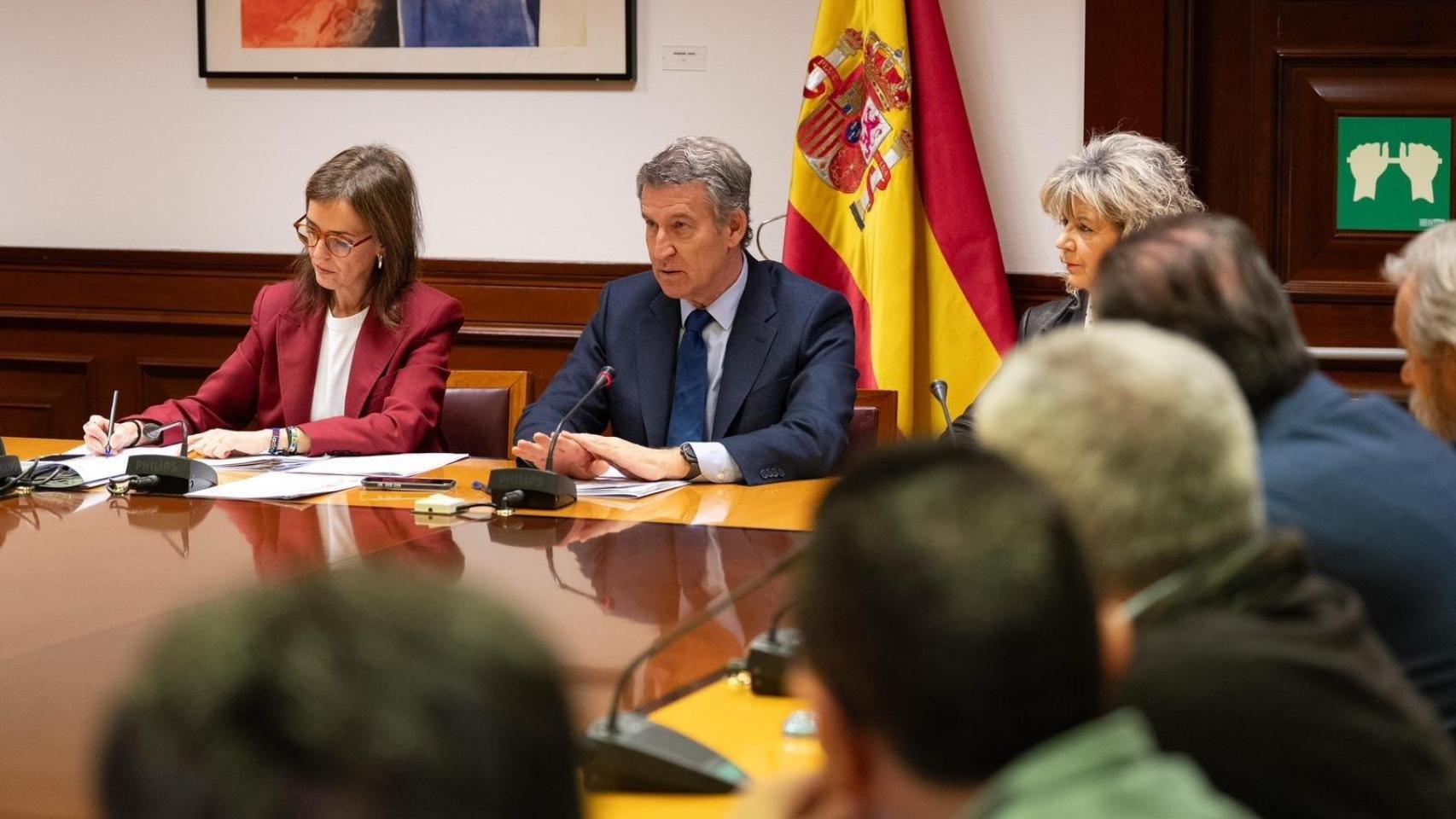 Alberto Núñez Feijóo durante la reunión de este jueves.