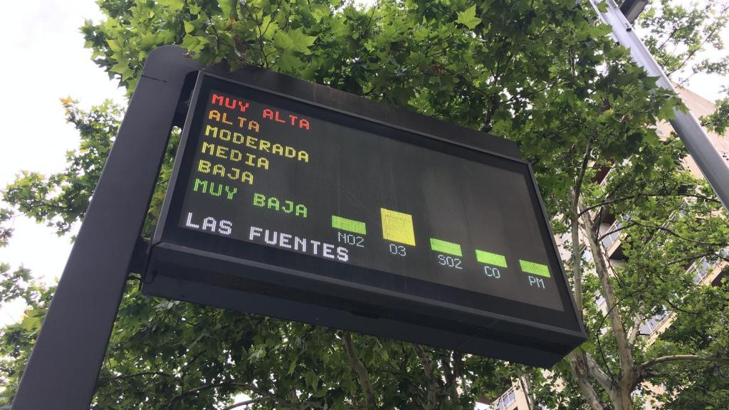 Panel informativo con los datos de calidad del aire de Zaragoza.