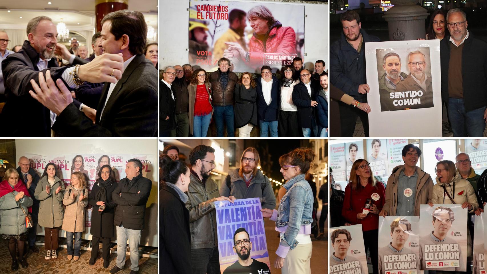 La pegada de carteles de PP, PSOE, Vox, UPL, IU-Sumar-Verdes-Equo y Podemos-Alianza Verde, en la noche de este jueves