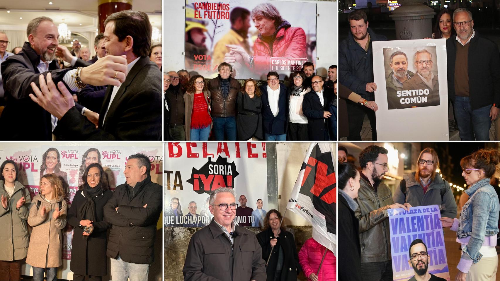 La pegada de carteles de PP, PSOE, Vox, UPL, Soria ¡Ya! y Podemos-Alianza Verde, en la noche de este jueves