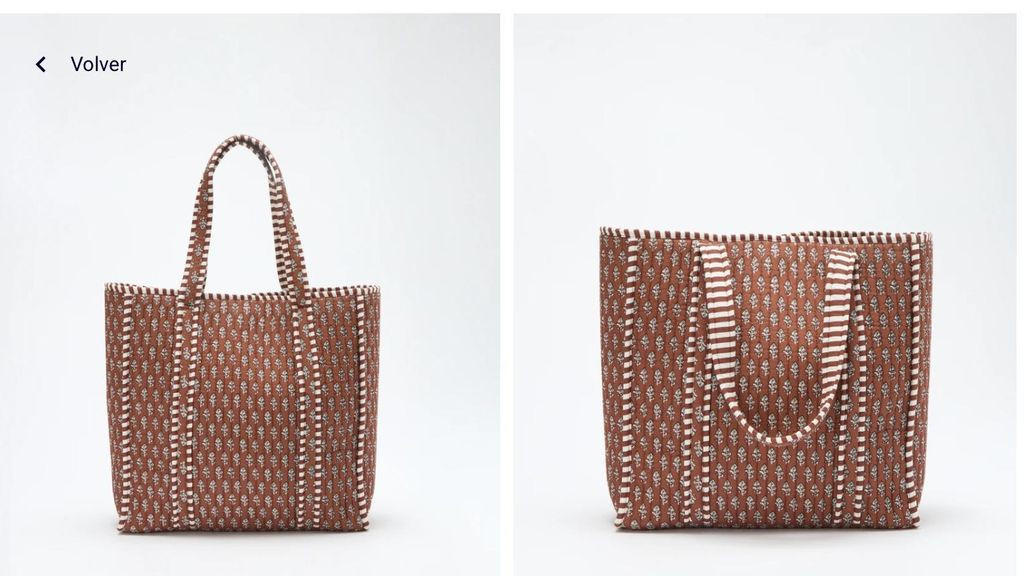 Bolso tote acolchado con estampado hindú.
