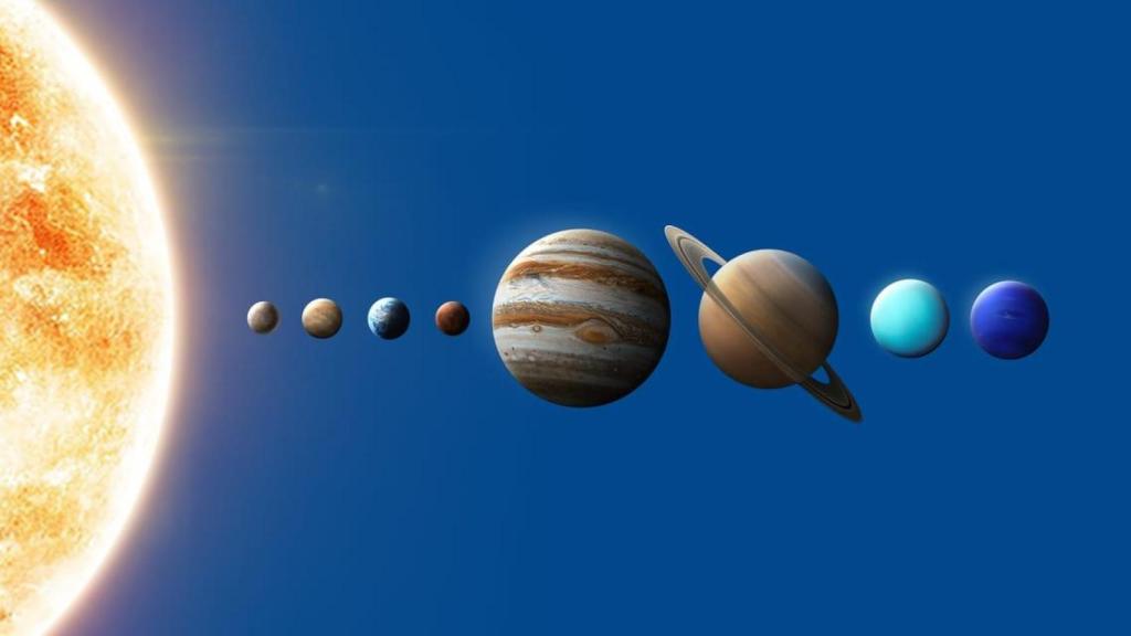 Recreación de los planetas del sistema solar alineados.