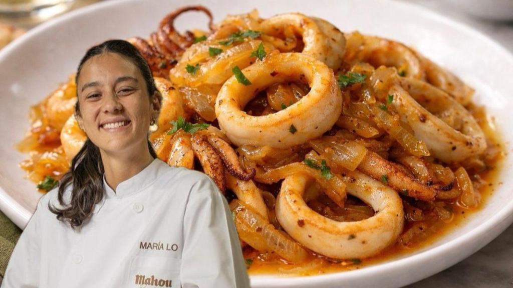 María Lo junto a unos calamares.