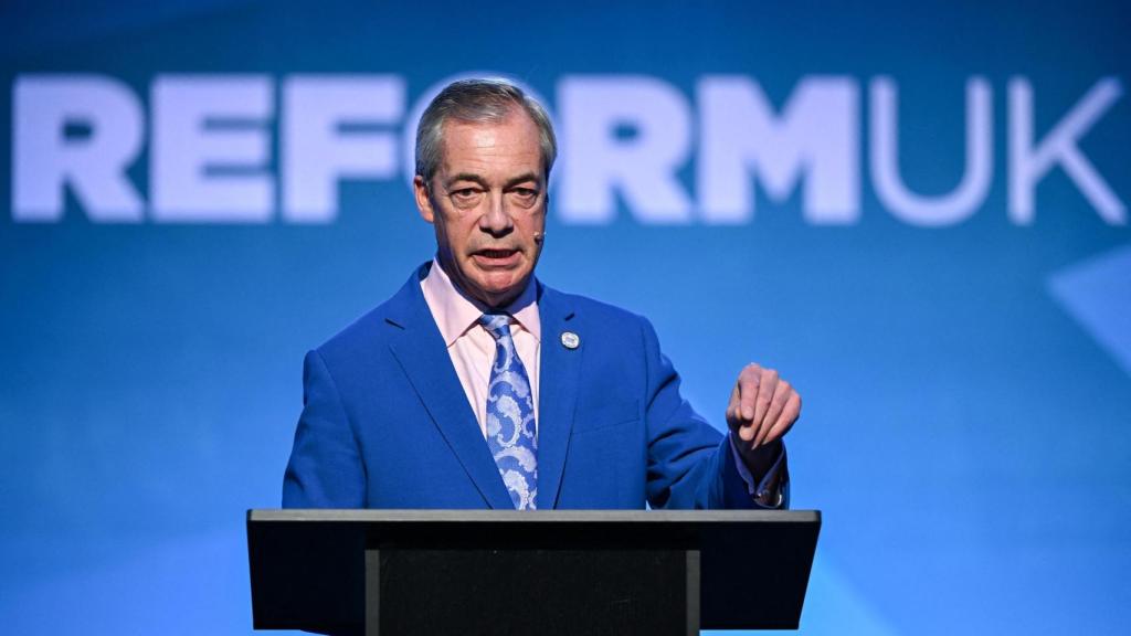 Nigel Farage, leader of Reform UK, during the presentation of his formation's cabinet members.
