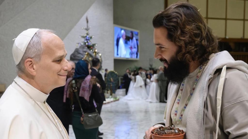 Adrián Pelayo, durante su charla con el Papa León XIV.