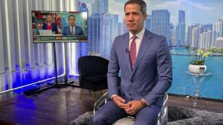 The former interim president of Venezuela, Juan Guaidó, on a television set in Miami.