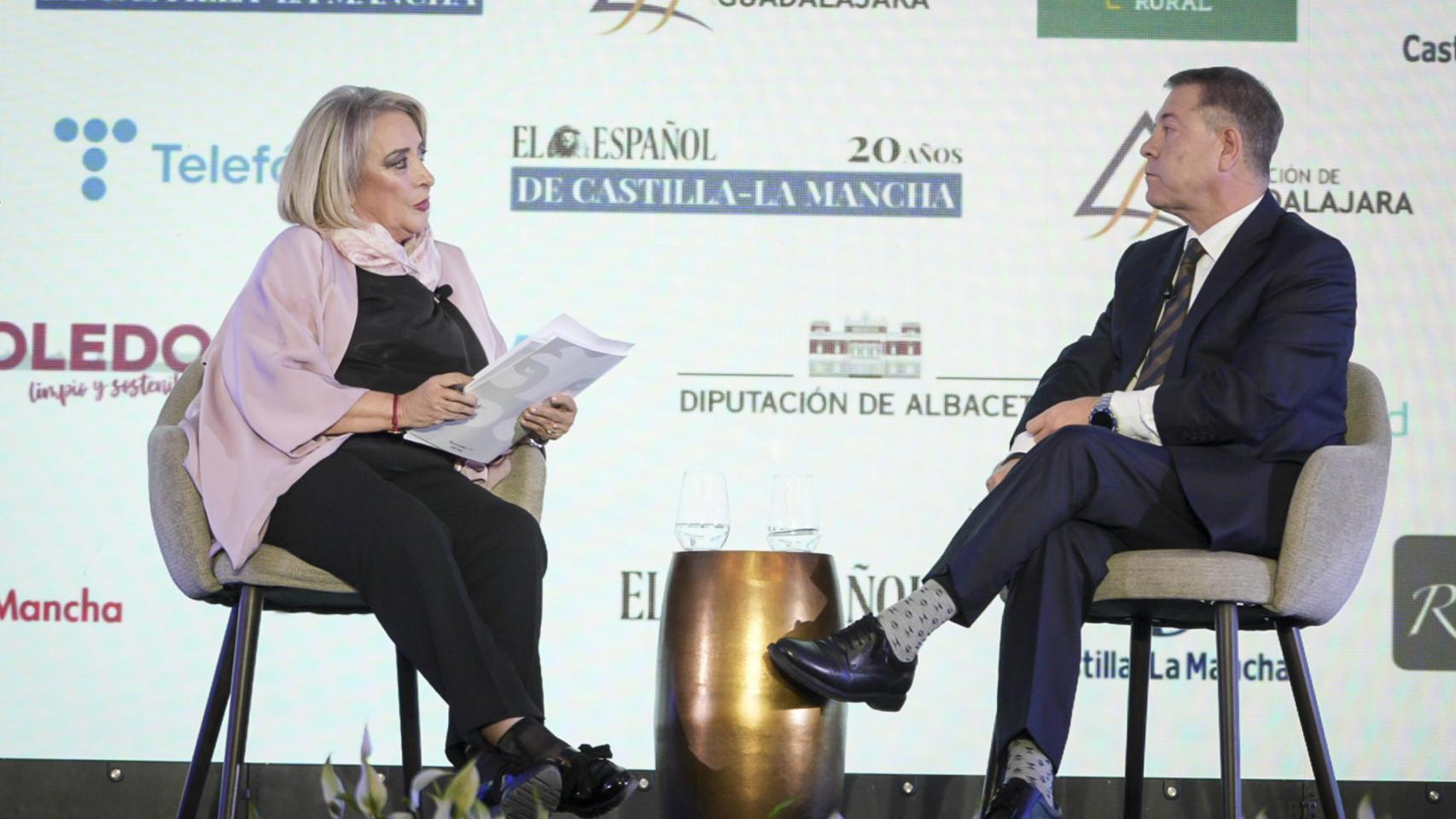 Emiliano García-Page, este jueves en conversación con Esther Esteban en el V Foro Económico Español de Castilla-La Mancha.