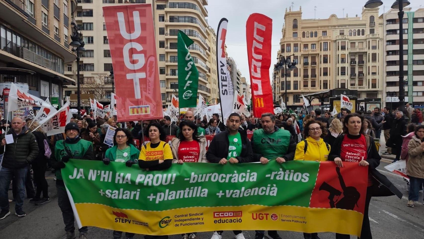 La manifestación del profesorado este sábado en Valencia