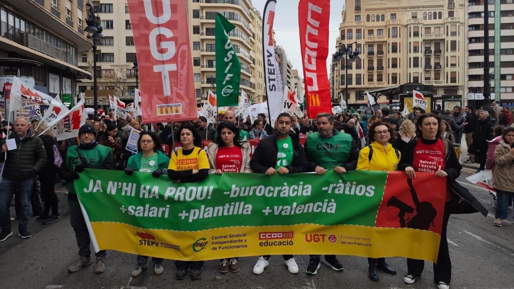 La manifestación del profesorado este sábado en Valencia
