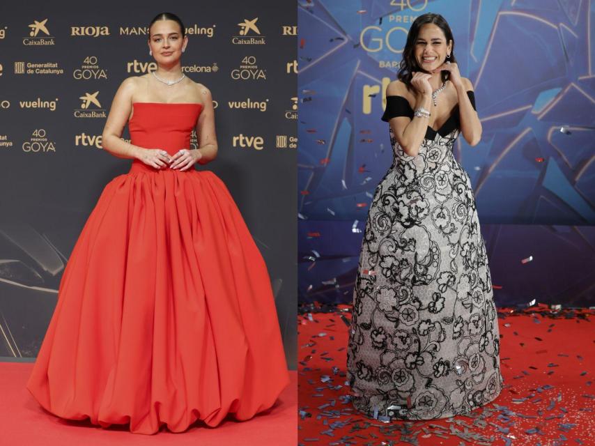 Encaje en blanco y negro y rojo de inspiración hollywoodiense sobre la alfombra roja.