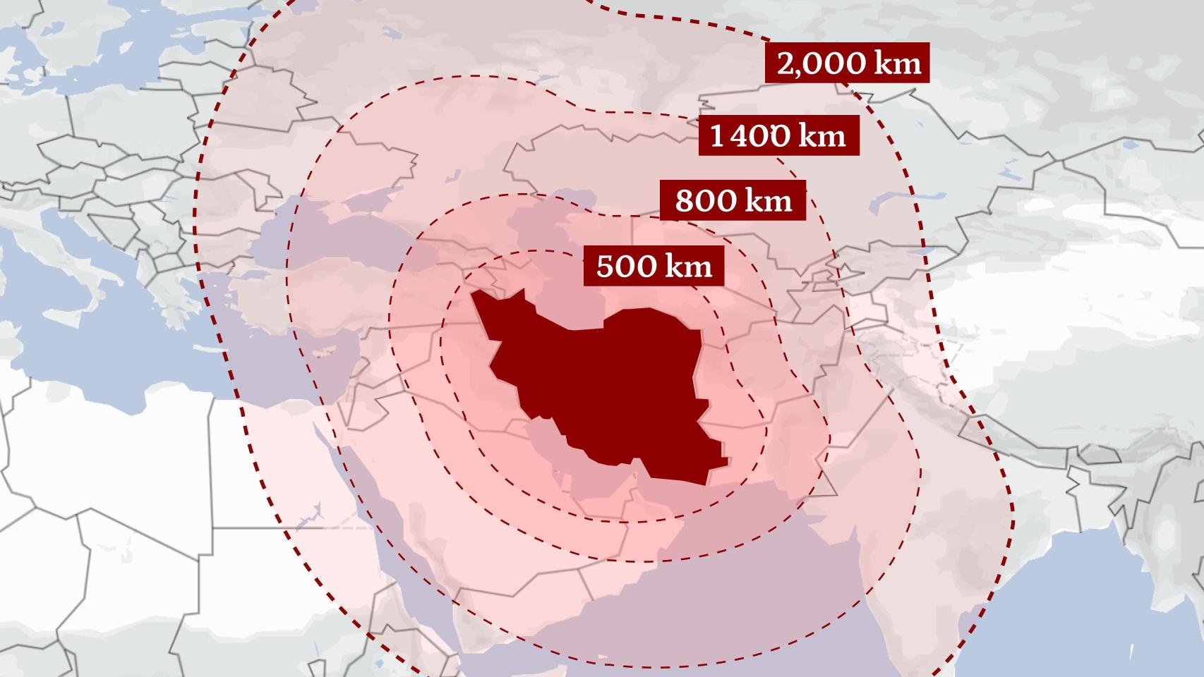 Alcance de los misiles de Irán.