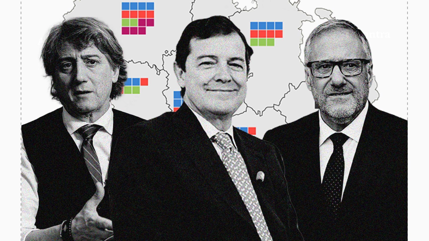 Los canddiatos Carlos Martínez (PSOE), Alfonso Fernández Mañueco (PP) y Carlos Pollán (Vox).